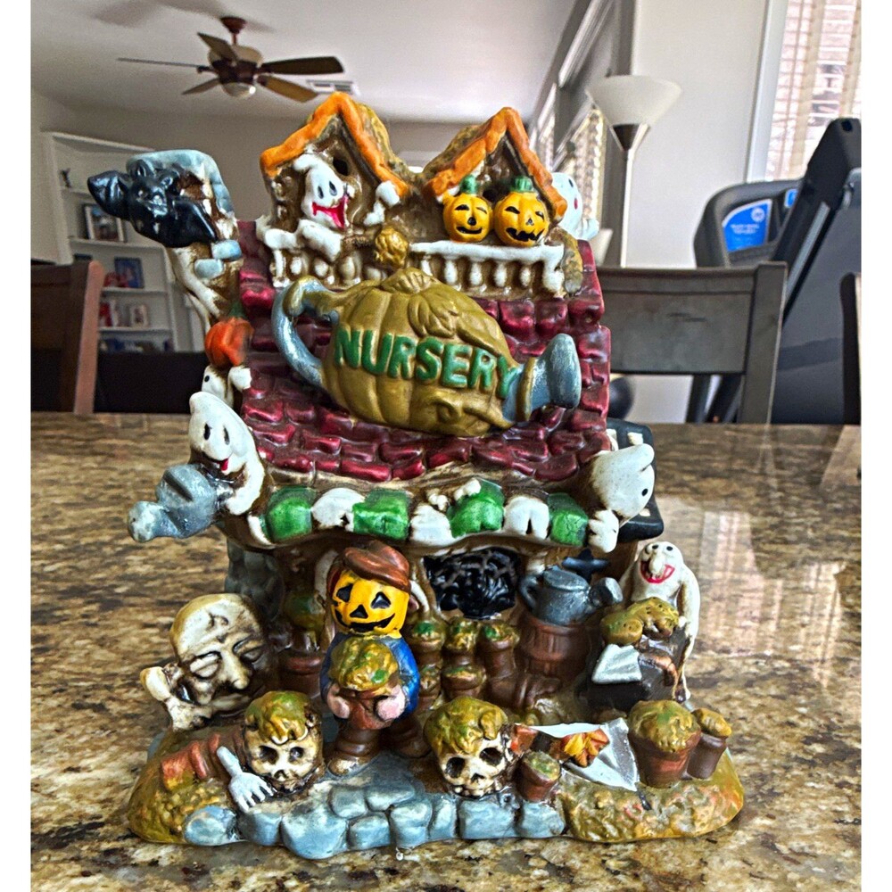 Halloween Haunted House Village House Decor, Painted Ceramic Multicolor